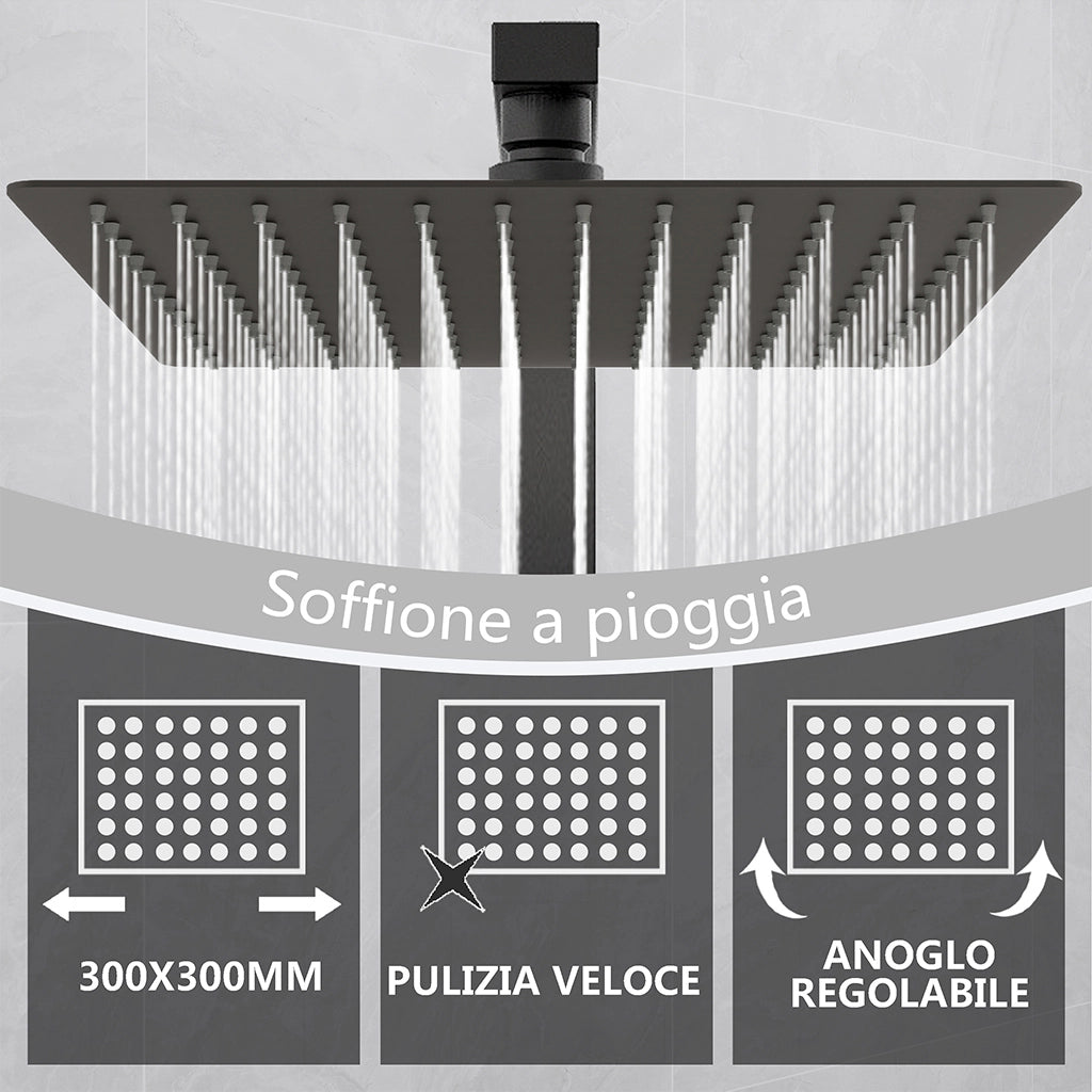 AICAIT Colonna doccia Termostatica, set doccia multifunzione con soffione quadrato 30x30cm e doccetta a 3 getti, nero