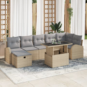 Set Divano da Giardino 8 Pezzi con Cuscini Beige Poly Rattan