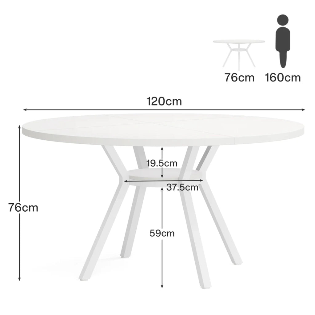 Tavolo da pranzo rotondo bianco Ø119,4 cm in legno e metallo per 4-6 persone