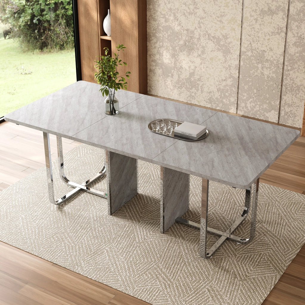 Tavolo da pranzo moderno 180 x 80 cm, piano in MDF grigio e gambe in metallo, per 6-8 persone