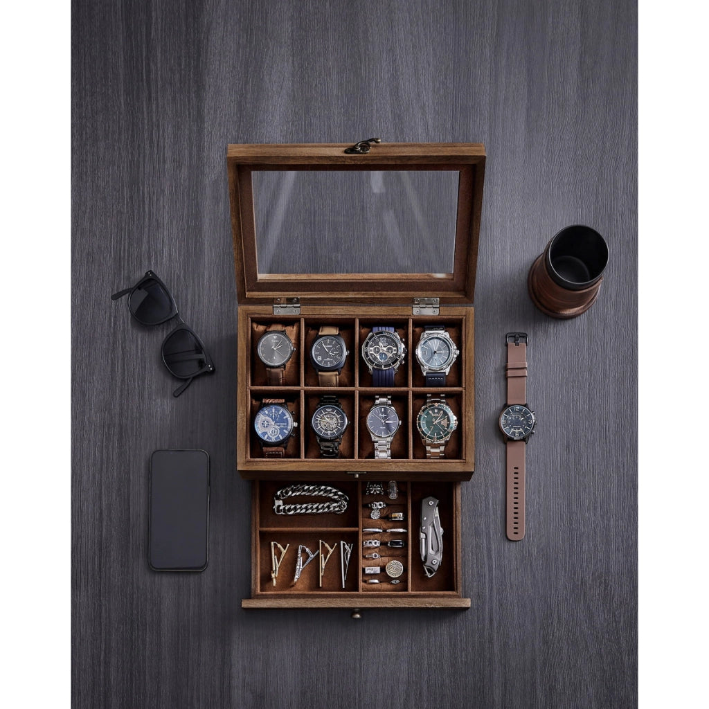 Cofanetto porta orologi e gioielli in legno di paulownia Noce