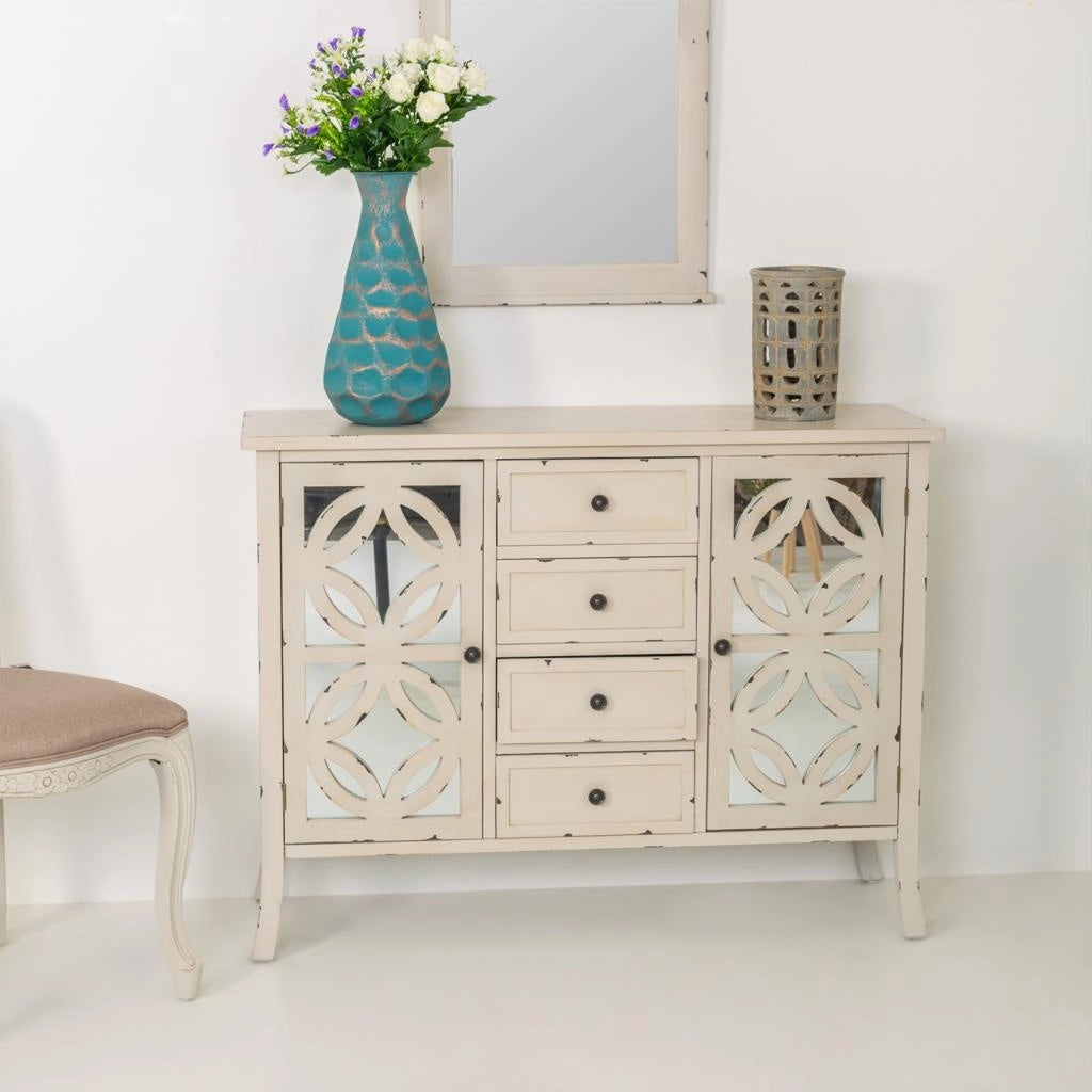Credenza in legno con vetro bianco 110x37x84h
