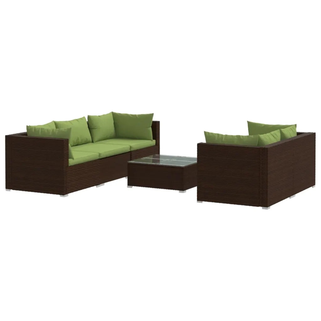 Set Divani da Giardino 6 pz con Cuscini in Polyrattan Marrone 3101492