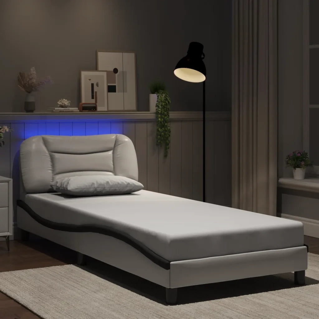 Giroletto con LED senza Materasso-Struttura Letto Hvar Bianco e Nero 90x200 cm