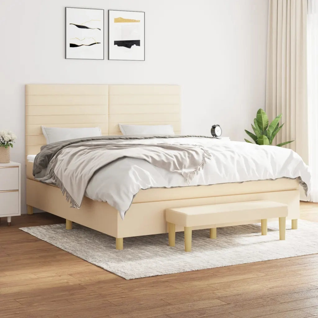 Giroletto a Molle con Materasso Crema 160x200 cm in Tessuto