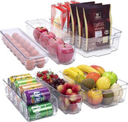 Organizzatore per frigorifero 6 pezzi, a pile, con 5 contenitori e 1 contenitore per uova, per sistemi di organizzazione dei cassetti della cucina, BPA gratuito