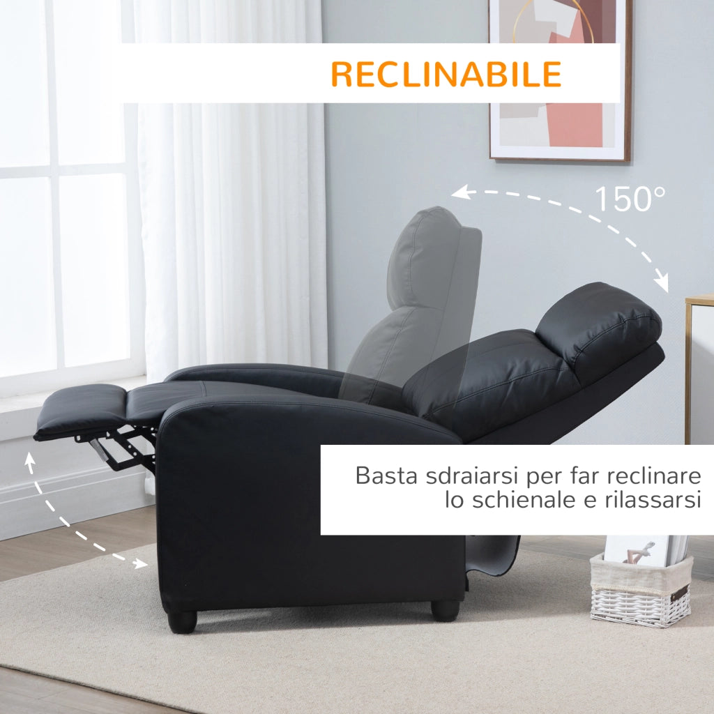 EasyComfort Poltrona Relax Massaggiante con Telecomando e 8 Programmi, Reclinazione e Poggiapiedi, 68x88x98cm, Nero