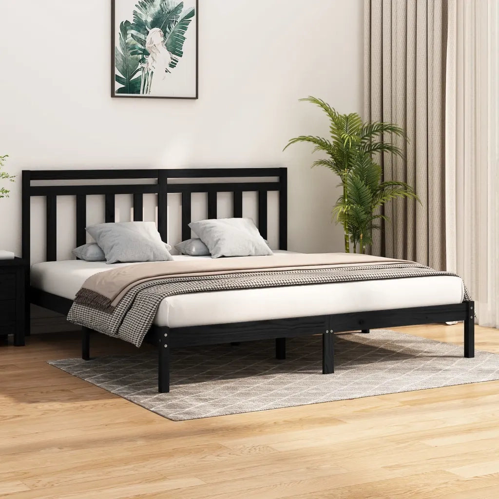 Letto matrimoniale | Letto per adulti | Giroletto Nero in Legno Massello 200x200 cm
