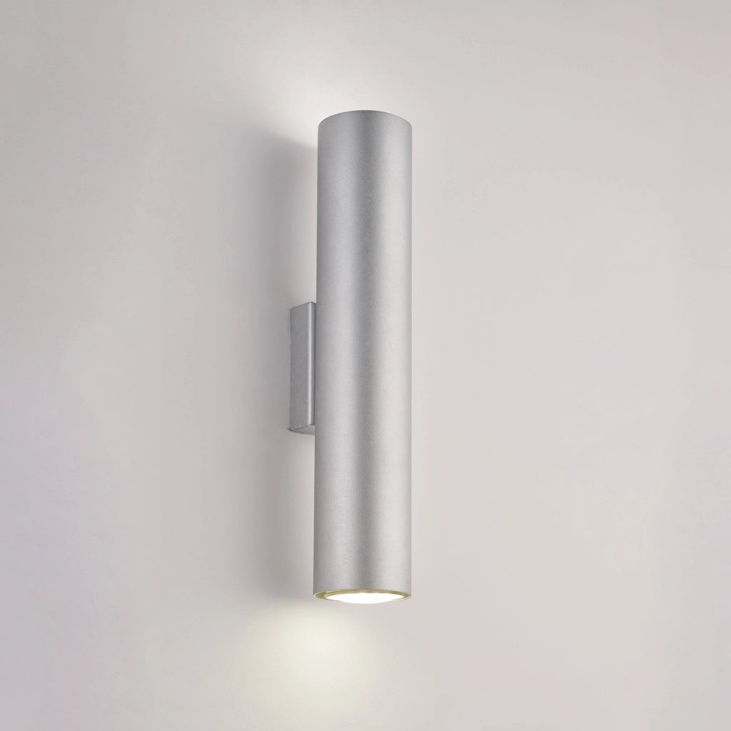 Applique Moderna A Cilindro Dag 2 Luci Gu10 In Ferro Laccato Argento