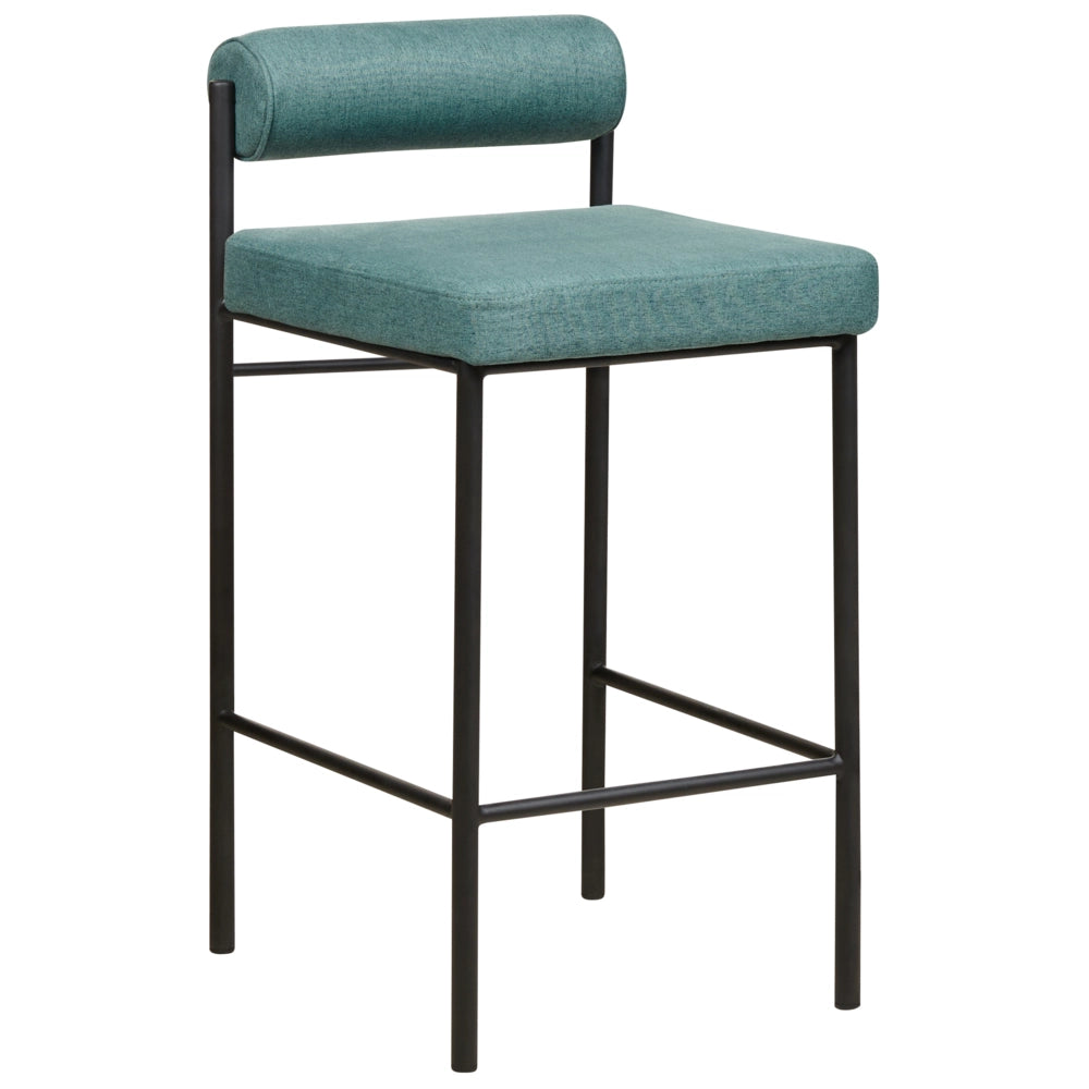 Set di 2 sedie da bar con rivestimento in poliestere verde acqua e gambe in metallo nero Sgabelli senza braccioli con schienale arrotolabile Cucina moderna per la sala da pranzo