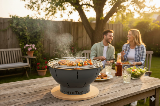 Barbecue a Carbonella Ø41x25 cm Smile in Acciaio Grigio Martellato