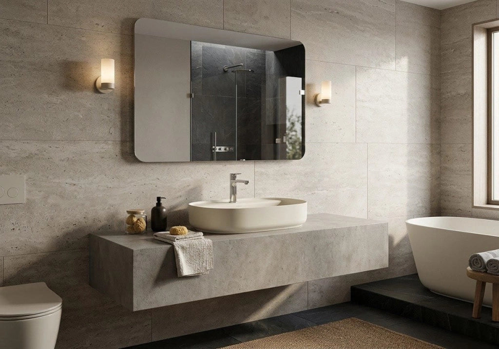 Lavabo ovale da appoggio senza troppo pieno in ceramica con foro rubinetto - Avorio Opaco