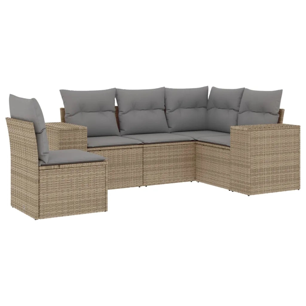 Set Divano da Giardino 5 pz con Cuscini Beige in Polyrattancod mxl 112444