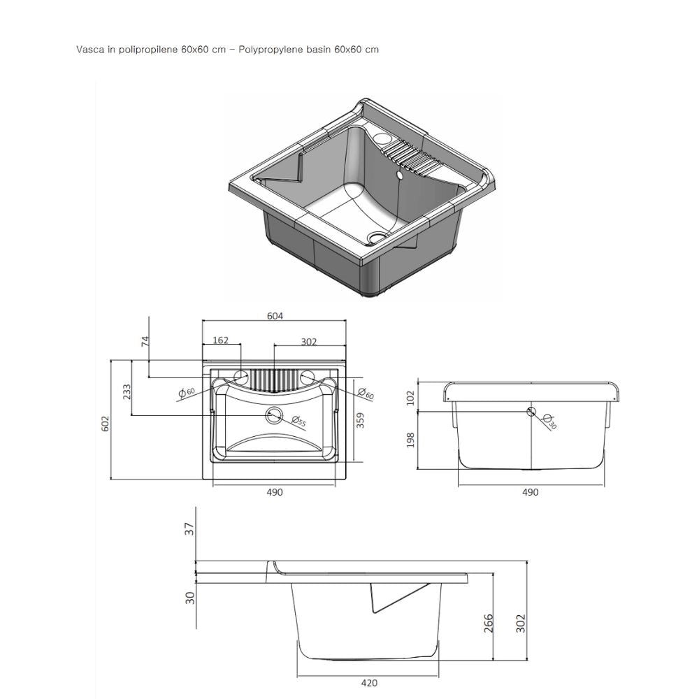 Negrari mobile lavatoio a 2 ante in pvc garden con lavabo e kit scarico incluso *** misure 60x60 cm, confezione 1
