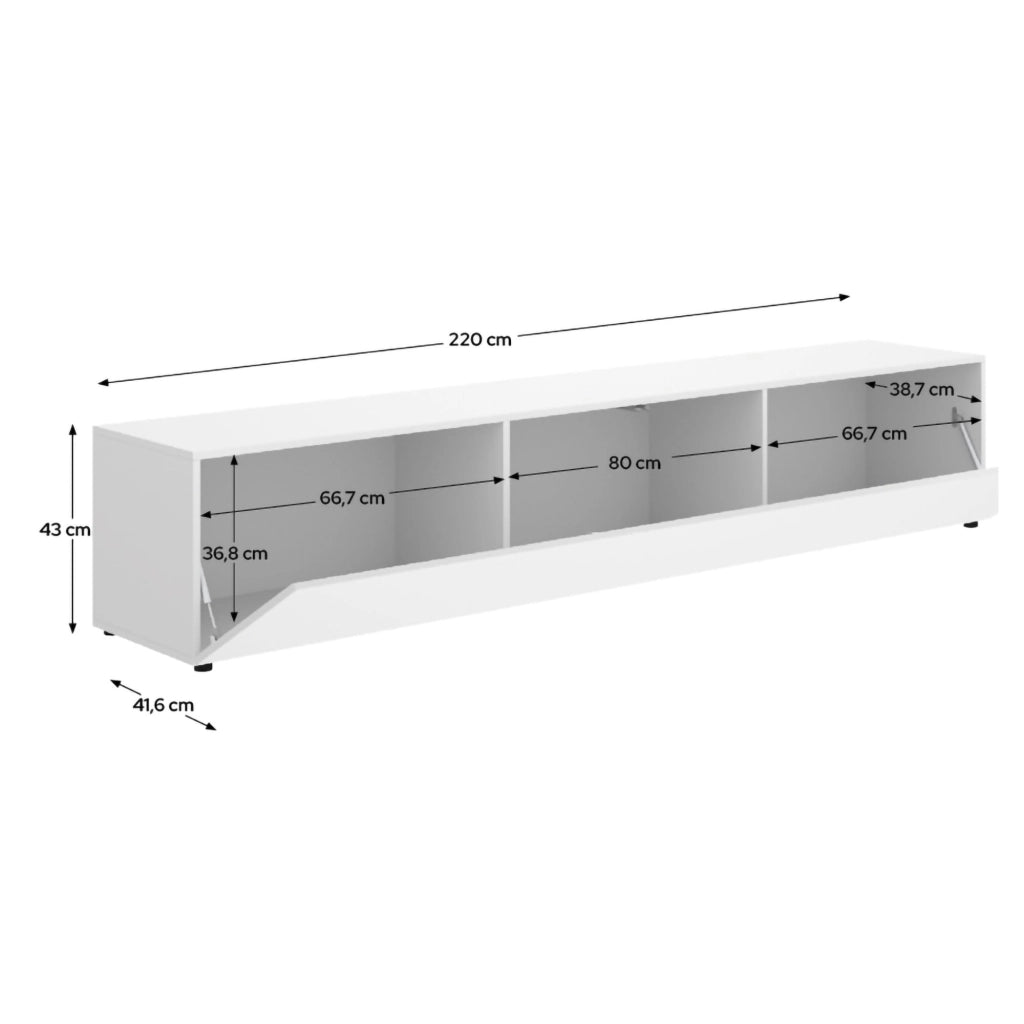 Brewster, Mobile Porta tv un Ripiano, 42x220x42h cm Bianco