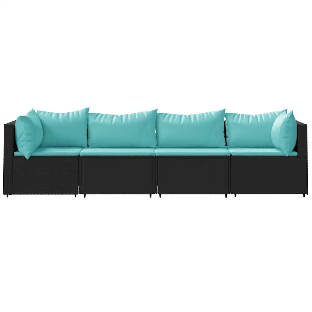 Set Divani da Giardino 4 pz | Set Salotto da Giardino con Cuscini Nero in Polyrattan
