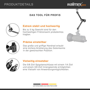 Braccio articolato a frizione XL SP 530 x 80 x 80 mm, portata max di 5kg, lunghezza di 53cm - per DSLR, videocamere, illuminazione - con spigot da 5/8”