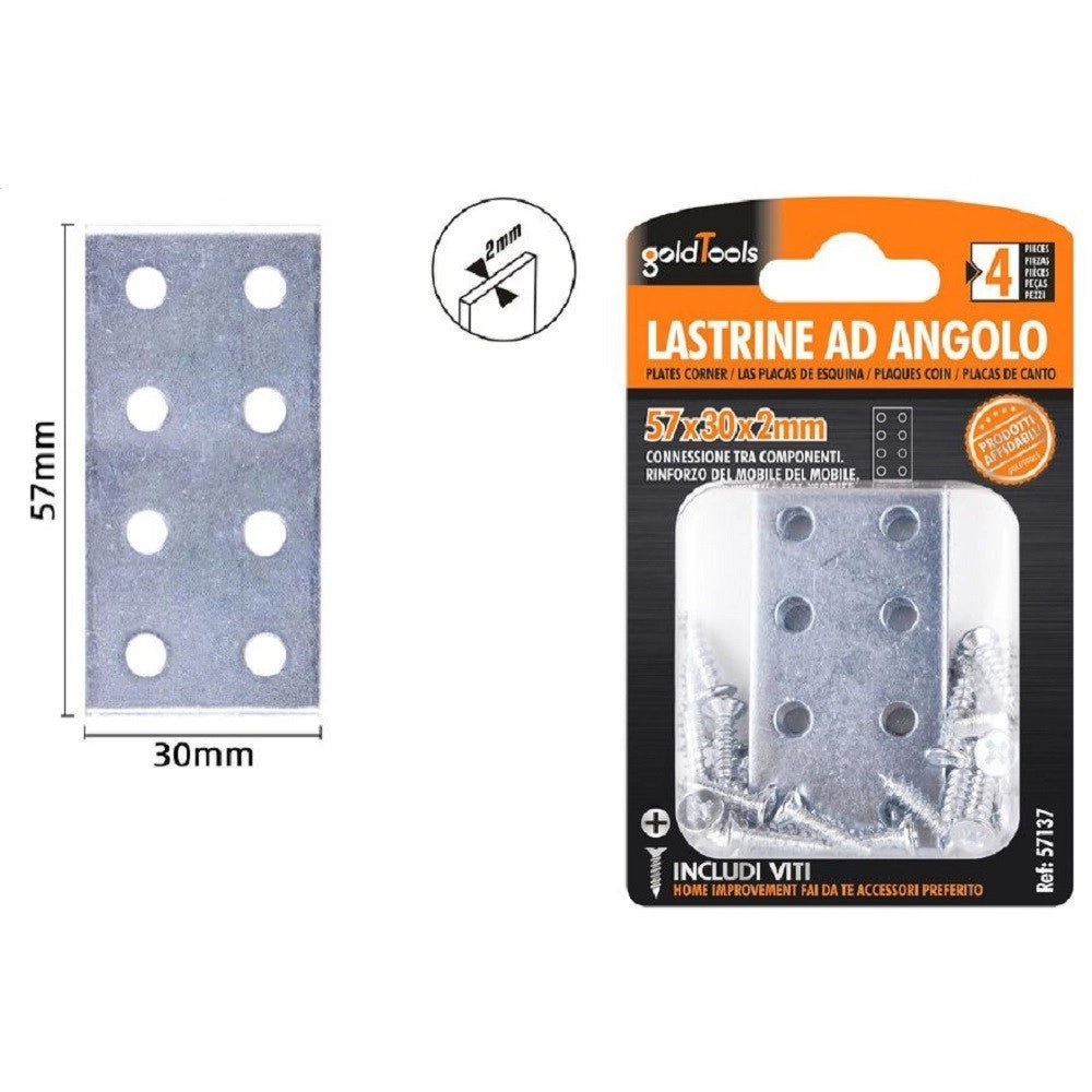 Trade Shop - Set 4 Pz Lastrine Lastrina Piastra Di Giunzione 57x30x2 Mm Con Viti Mobili 57137 -