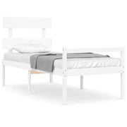 Letto singolo | Letto per adulti | Letto per Anziani con Testiera Bianco Single in Legno Massello