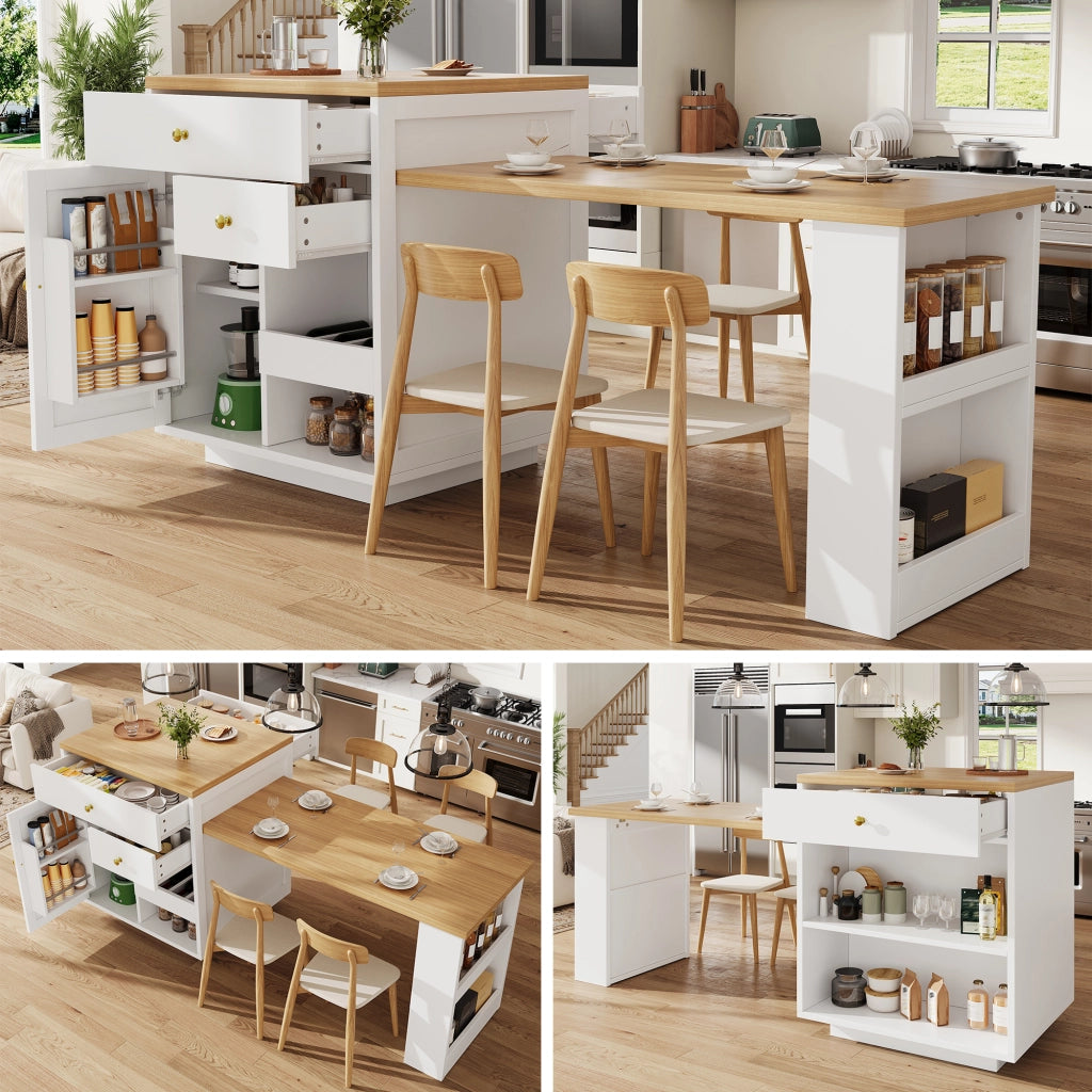TAVOLO ISOLA CUCINA ESTRAIBILE 122,5-195,5 CM BIANCO MDF
