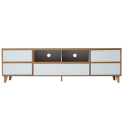 Mobile TV con 4 Ante e 2 Vani; Stile Moderno; Soggiorno; 175??37??51 cm; in MDF; Bianco e Effetto Legno