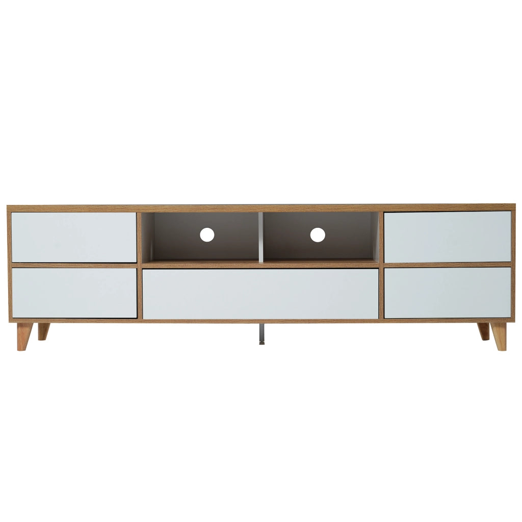 Mobile TV con 4 Ante e 2 Vani; Stile Moderno; Soggiorno; 175??37??51 cm; in MDF; Bianco e Effetto Legno