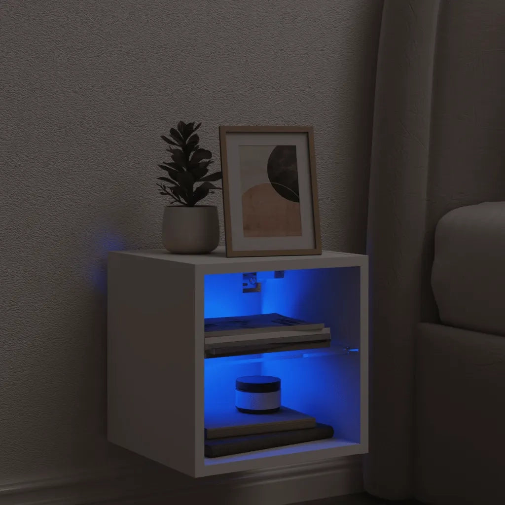 Mobile TV a Parete con Luci LED-Mobile TV a Muro Bianco 30x28,5x30 cm