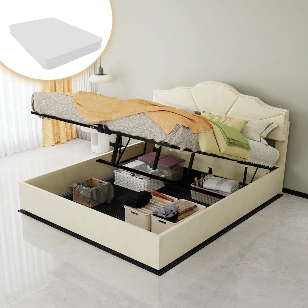 Letto Contenitore Imbottito con Materasso ¨C MINIMAL ¨C Beige 160x200