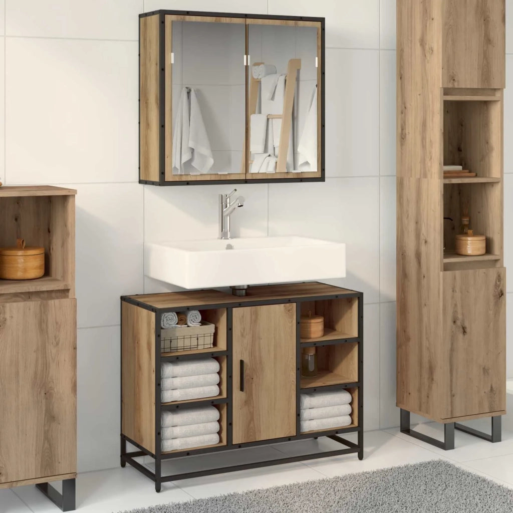 Set di mobili per il bagno con porta 2 pcs Rovere artigianale 3402460