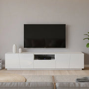 Mobile da soggiorno Porta Azzurras, Made in Italy, Credenza per Azzurras da salotto a 4 ante e 1 cassetto, cm 220x43h46, Bianco lucido
