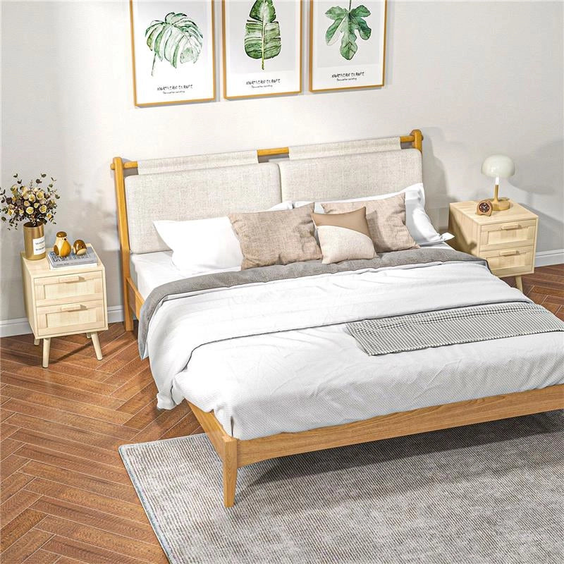 SET 2 COMODINI PER CAMERA DA LETTO STILE BOHO CON 2 CASSETTI, 40X40X56CM, LEGNO NATURALE