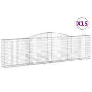 Cestini gabbioni recinzione a gabbia muro di contenimento ad arco 15 pezzi 400 x 30 x 100/120 cm ferro zincato argento 02_0040442