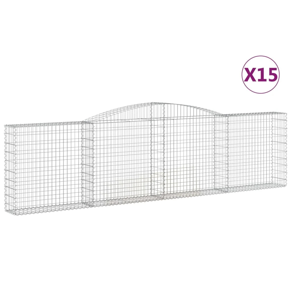 Cestini gabbioni recinzione a gabbia muro di contenimento ad arco 15 pezzi 400 x 30 x 100/120 cm ferro zincato argento 02_0040442