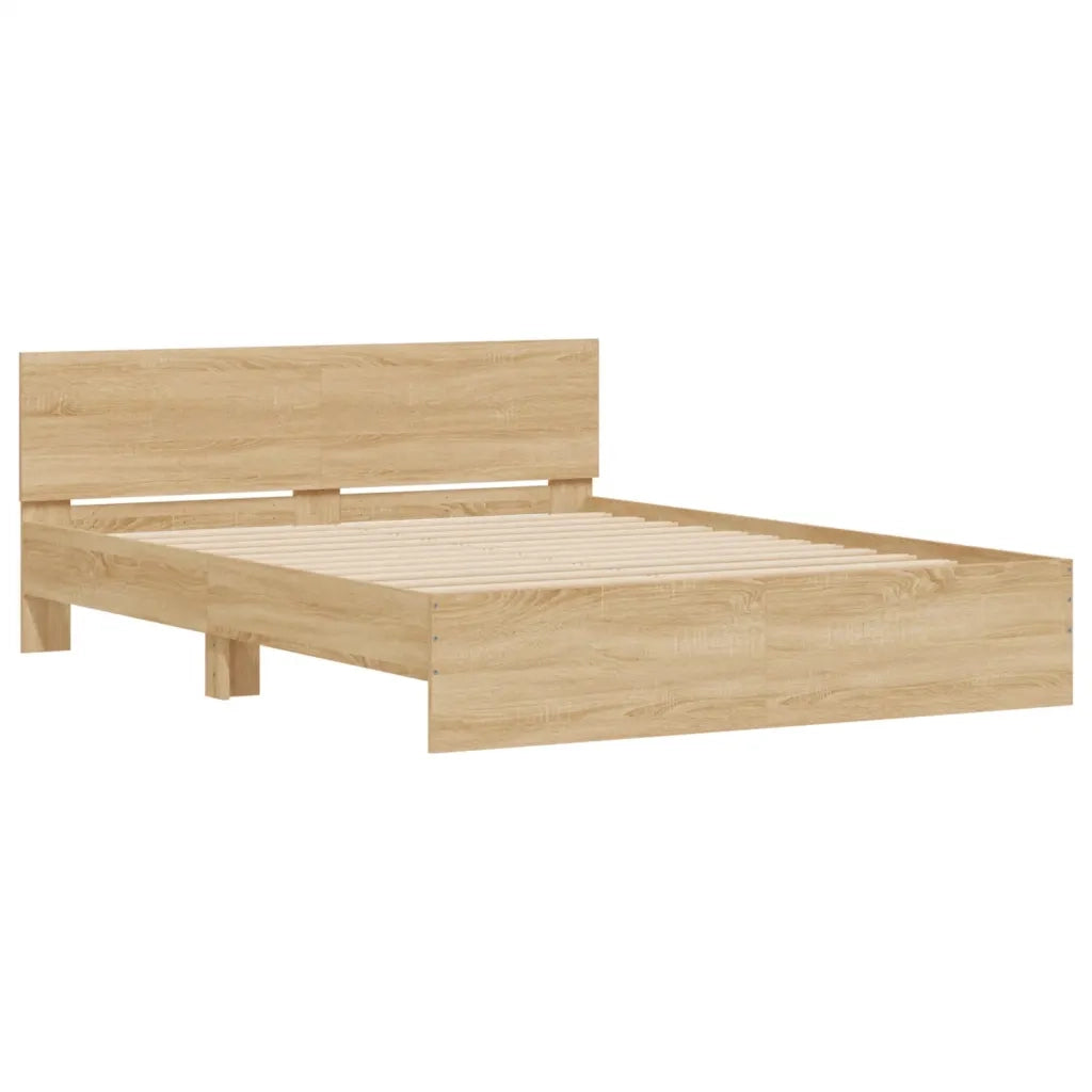 Letto matrimoniale | Letto per adulti | Giroletto con Testiera e LED Rovere Sonoma 160x200 cm