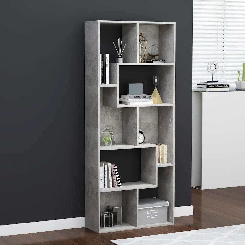 Libreria-Scaffale per Libri-Mobile di Stoccaggio Grigio Cemento 67x24x161 cm in Legno Multistrato