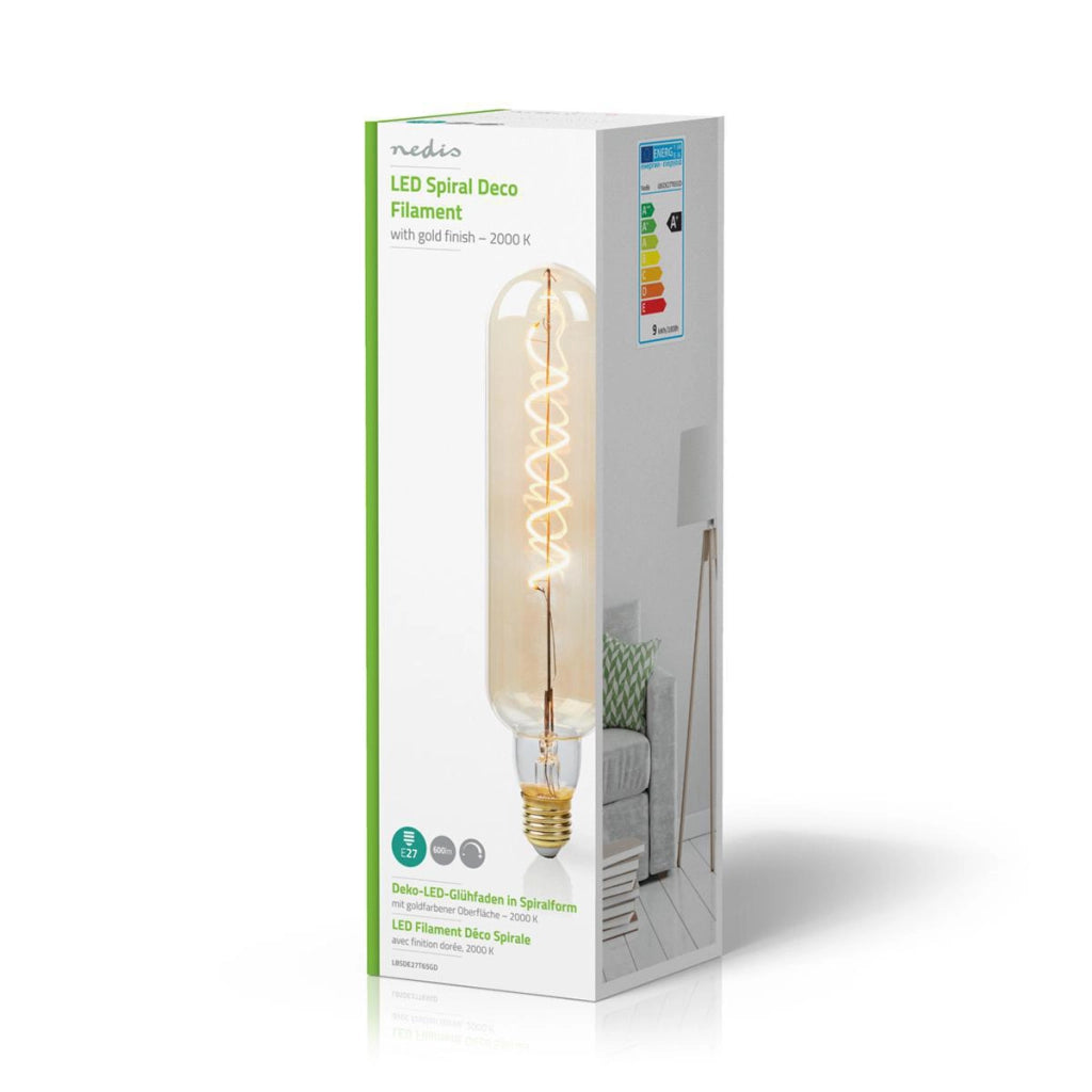 Lampadina a spirale LED E27 8,5W 600lm 2000K dimmerabile formato T65 Dorato Nedis