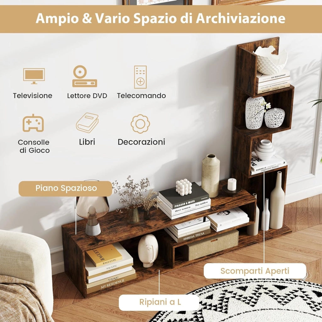 Mobile per TV a Cubi per TV Fino a 50”, Tavolo Console Media con Mensole di Stoccaggio a Forma di L e Scomparti Aperti, Centro di Intrattenimento per Soggiorno, Ingresso (Industriale)