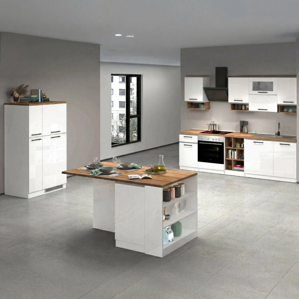 Cucinino Armend, Cucina Modulabile, Elettrodomestici non inclusi, Made in Italy, Bianco Lucido