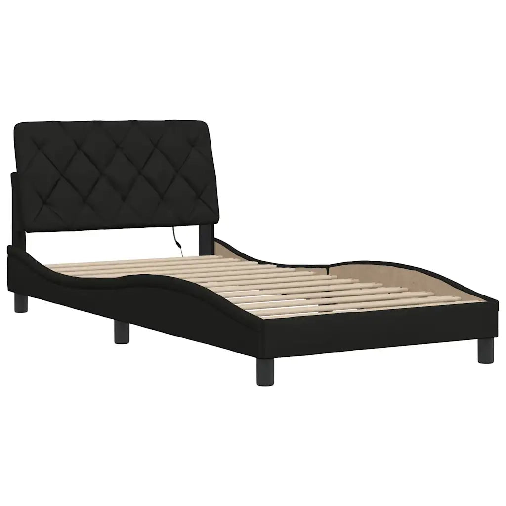 Giroletto con LED senza Materasso-Struttura Letto Nero 100x200 cm in Tessuto