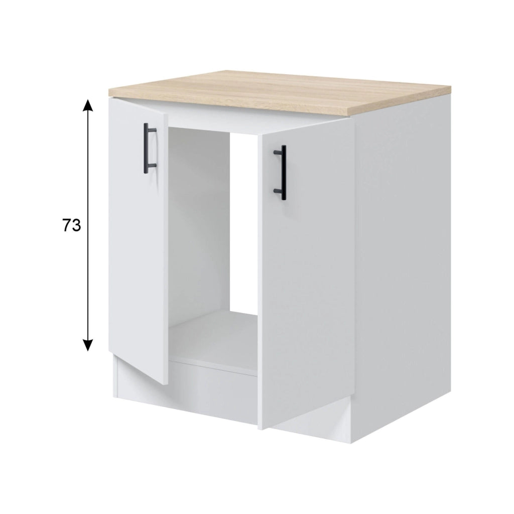 Mobile per lavello 2 ante Nolia, Base sottolavello, Mobile lavello con ante, Struttura base per lavello, 80x60 h90 cm, Bianco e Rovere