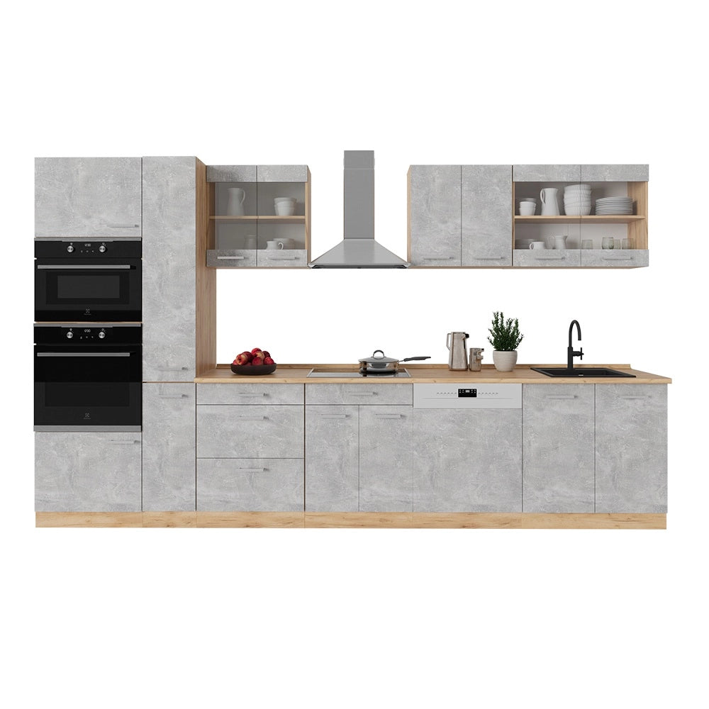 Vicco Cucina completa  Calcestruzzo/quercia dorata 350 cm , PL Rovere