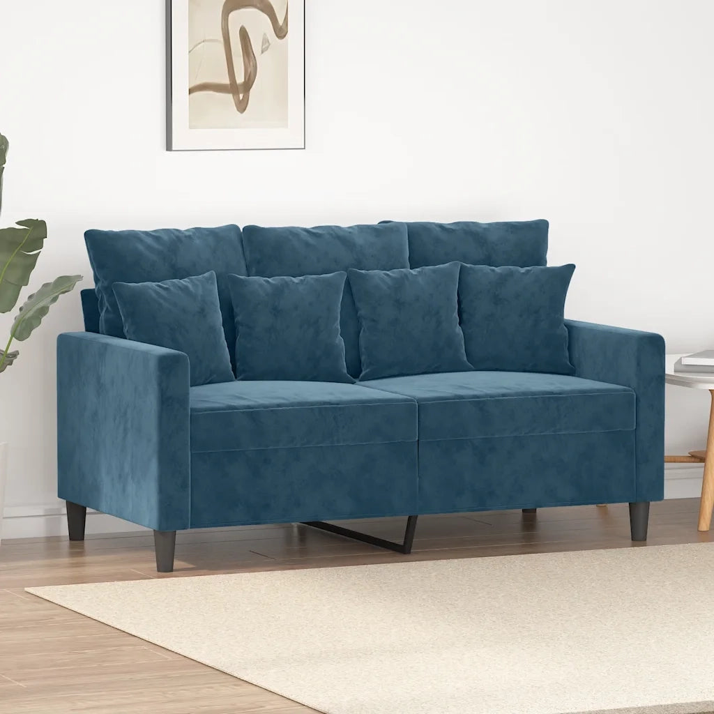 Divano a 2 Posti Blu 120 cm in Velluto