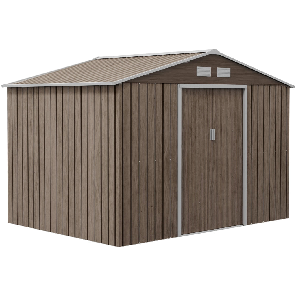 Casetta da giardino in acciaio 277 x 195 x 192 cm con 2 porte scorrevoli e 2 aperture di ventilazione, marrone