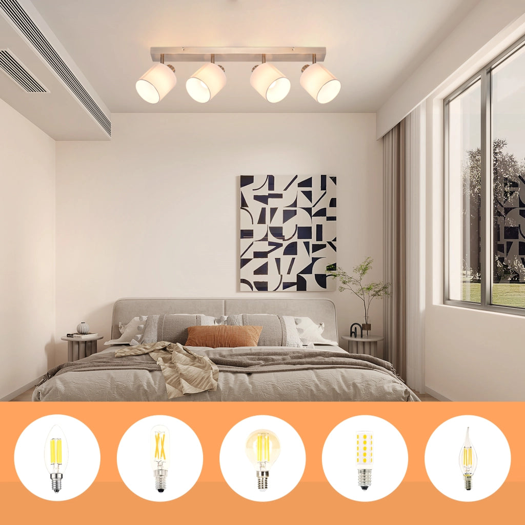 ZMH Faretto da soffitto 4 luci argento E14 orientabili 350° moderno per cucina corridoio senza lampadina