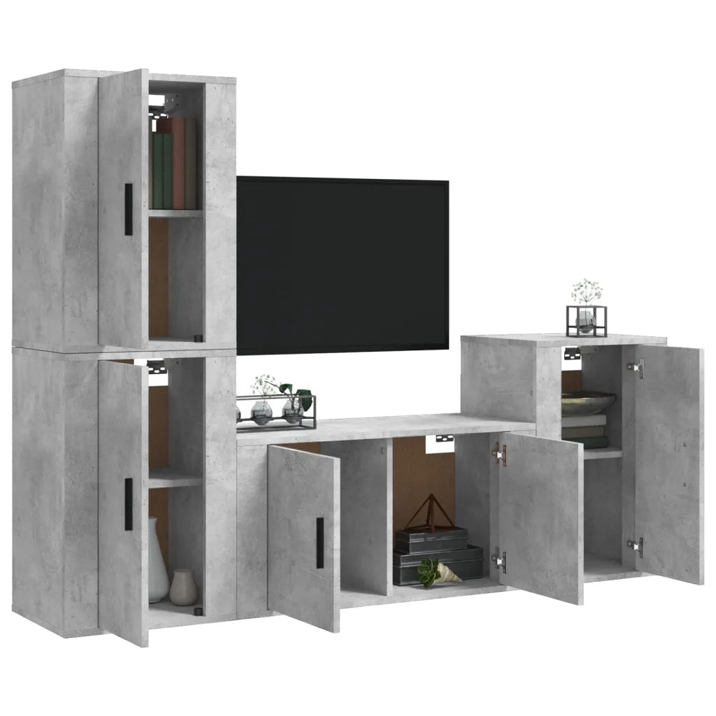 Set di Mobili Porta TV 4 pz | Armadietto TV | Mobile Porta TV Grigio Cemento in Legno Multistrato
