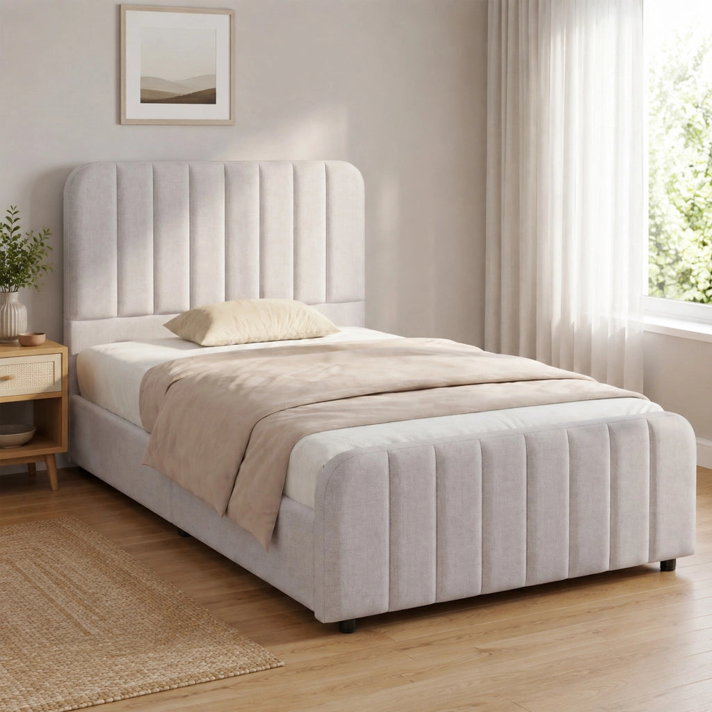 Letto imbottito 90x200 cm con contenitore idraulico in lino grigio