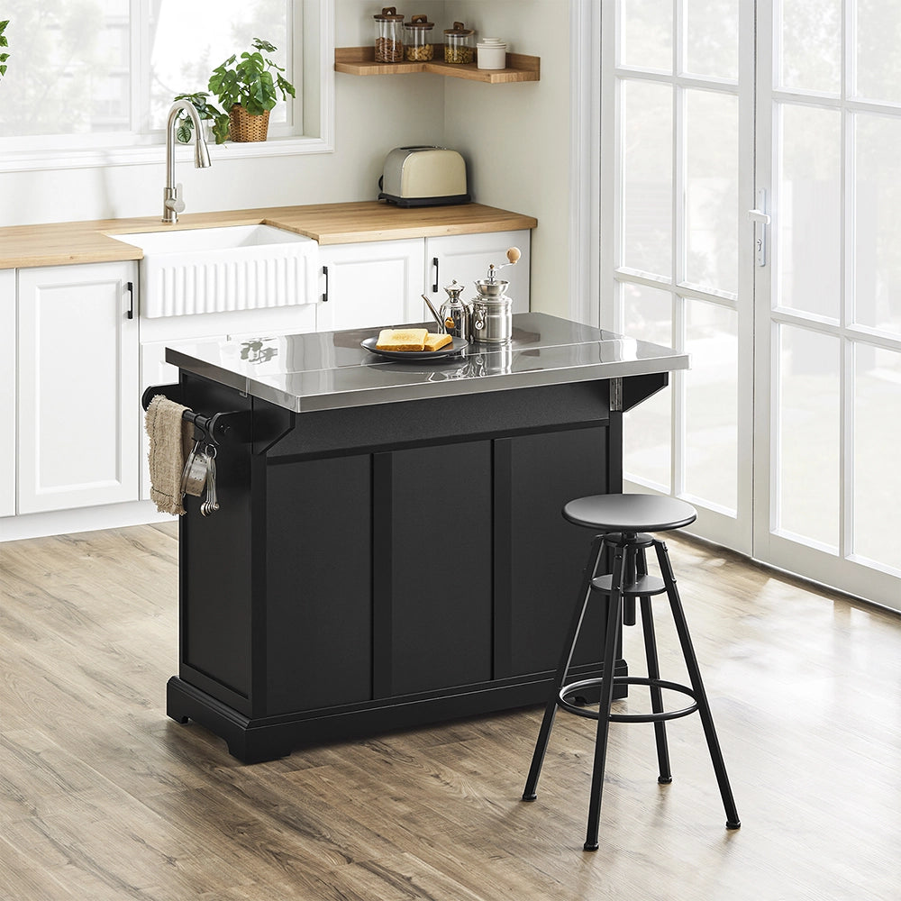 SoBuy | Isola cucina pieghevole nera | Carrello da cucina a 4 ruote | Cucina a penisola con 4 ante | 115.0x71.0x92.5 cm | Capacità di carico 78 kg | FKW71-II-SCH