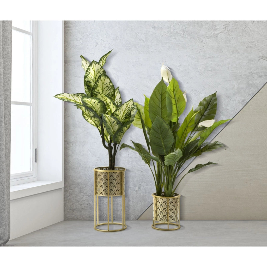 Set di 2 Vasi per Piante VKH397, Oro, Metallo, 21x21x40 cm