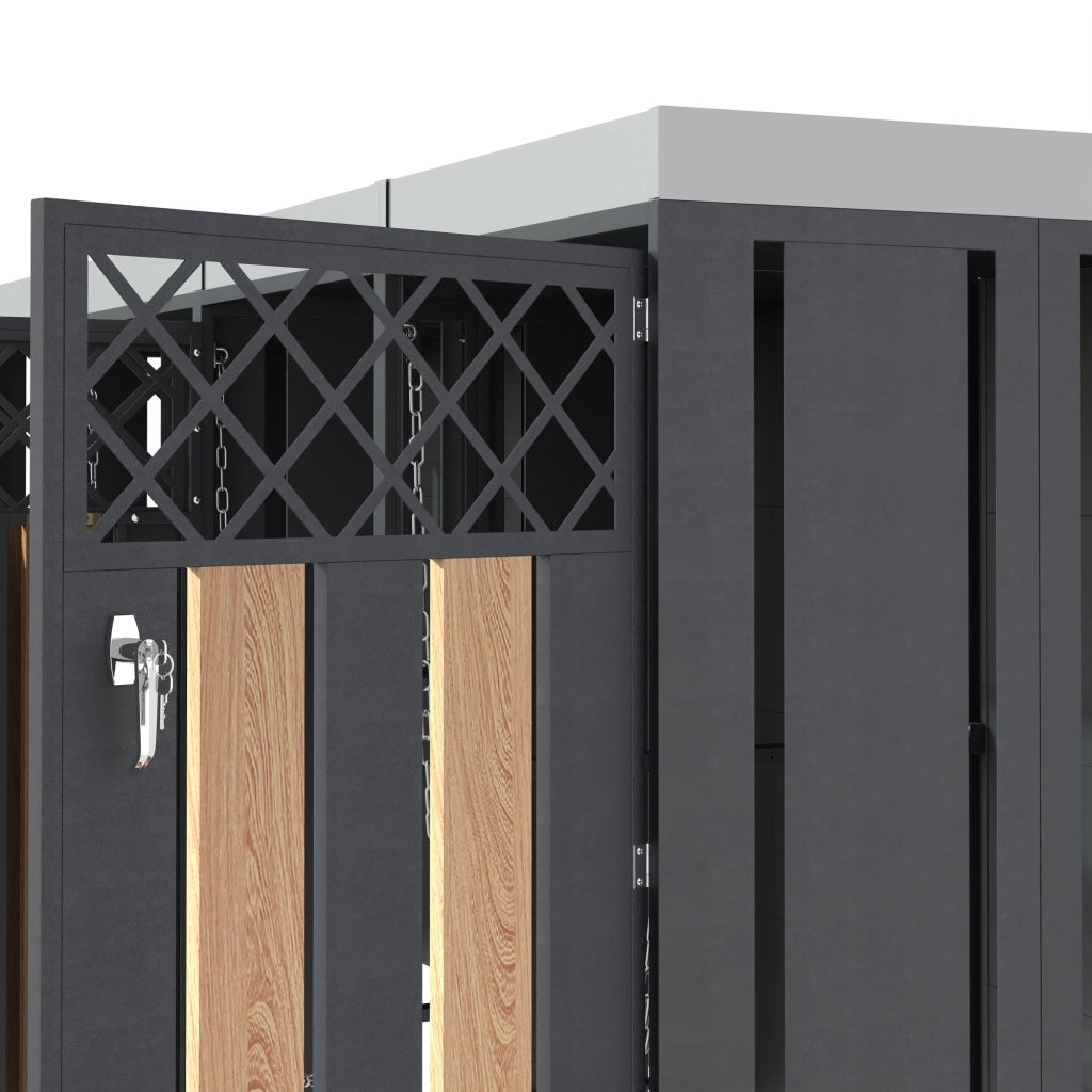 Mülltonnenbox mit rautenförmigen Belüftungslöchern, trash storage compartments, Abschließbar, vier Türen, Pflanzfläche