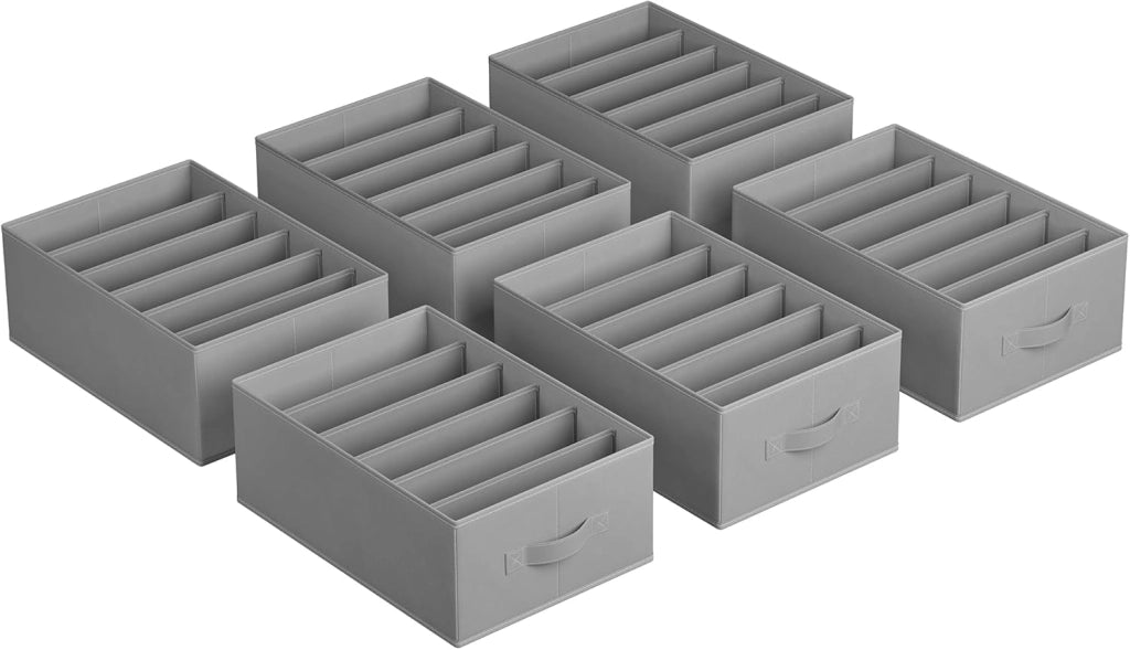 Set di 6 organizer per guardaroba di grandi dimensioni, 6 scomparti, pieghevoli, con manici, 41 x 30 x 17 cm, per pantaloni, maglioni, jeans, colore bianco nuvola URUS009W03
